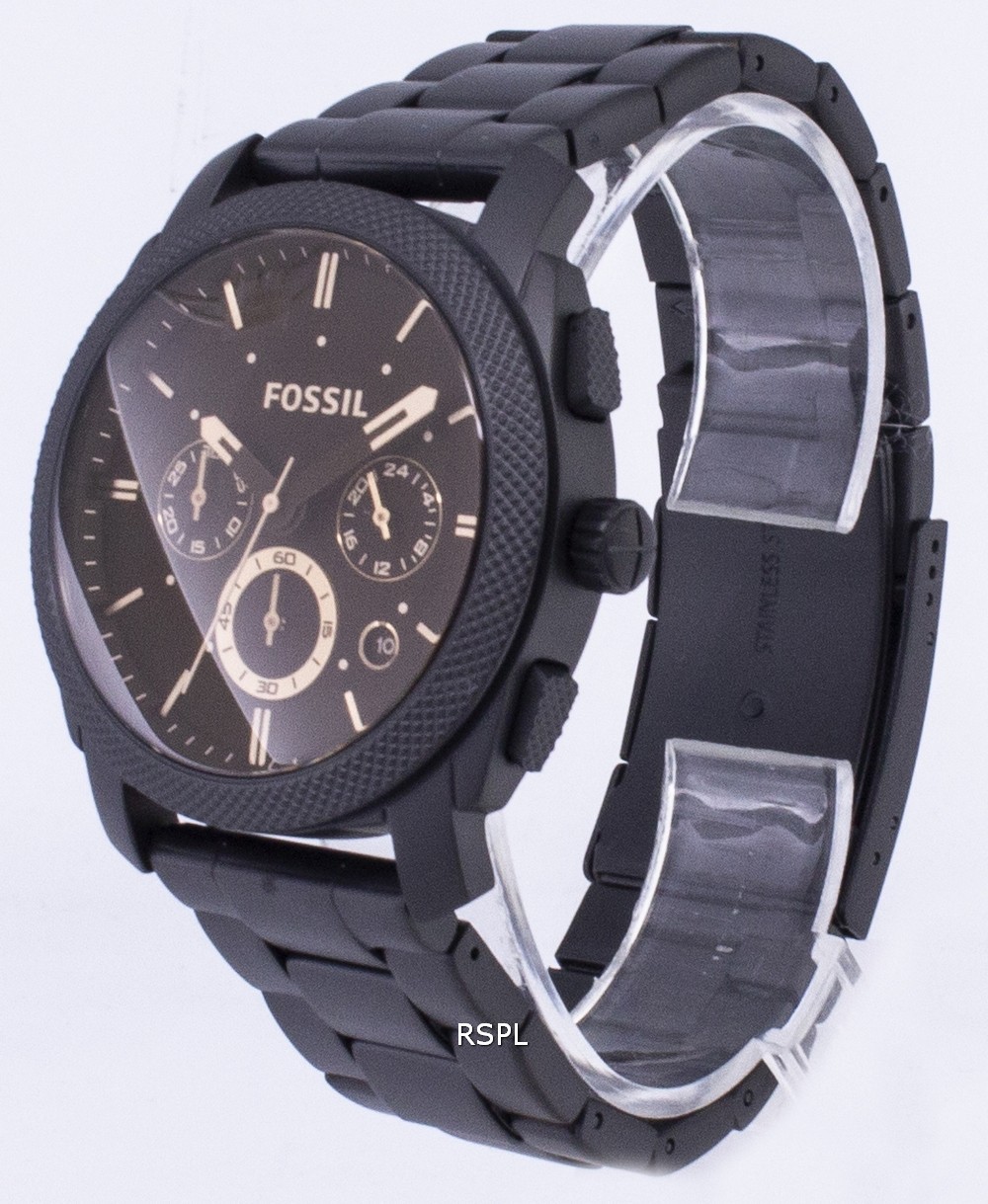 machine chronograph black stainless steel watch